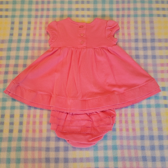 LITTLE ME 🌺 Vintage 2pc Coral Smocked Floral Embroidery Ruffled Dress Outfit 3M - Picture 13 of 17